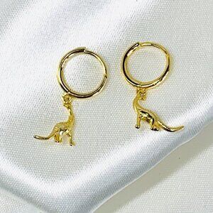 Gold-Plated 925 Sterling Silver Diplodocus Dinosaur Hoop Earrings 1"L